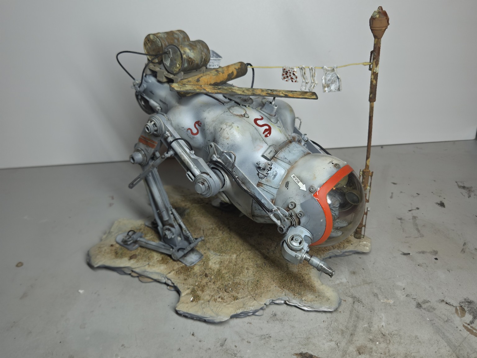Photograph of Raoul's hand-built and painted Camel model, showing the cockpit, weathering and washing line