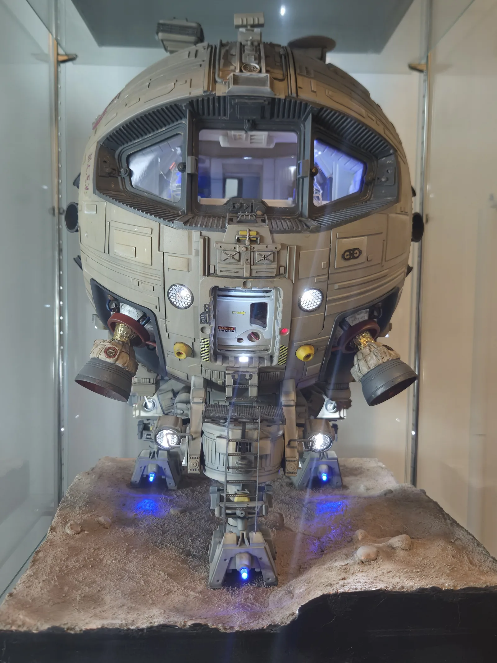 Original full frontal photograph of my 40 cm illuminated Mars Hopper model in its display cabinet