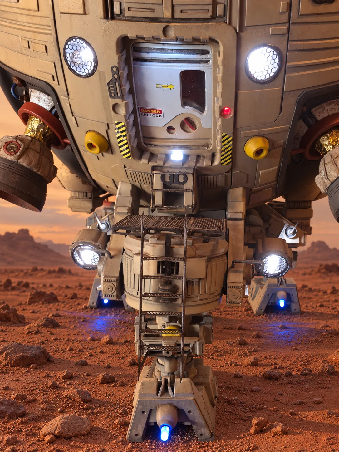 AI-generated Martian setting around the photographed airlock and ladder of my Mars Hopper