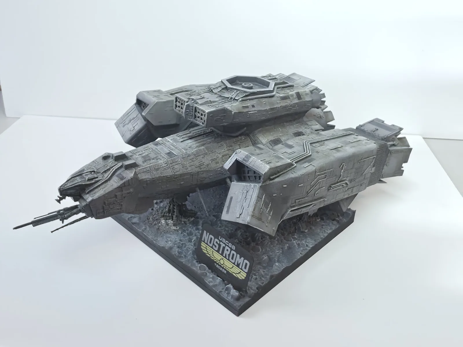 Original oblique photograph of my resin Nostromo model on its display base