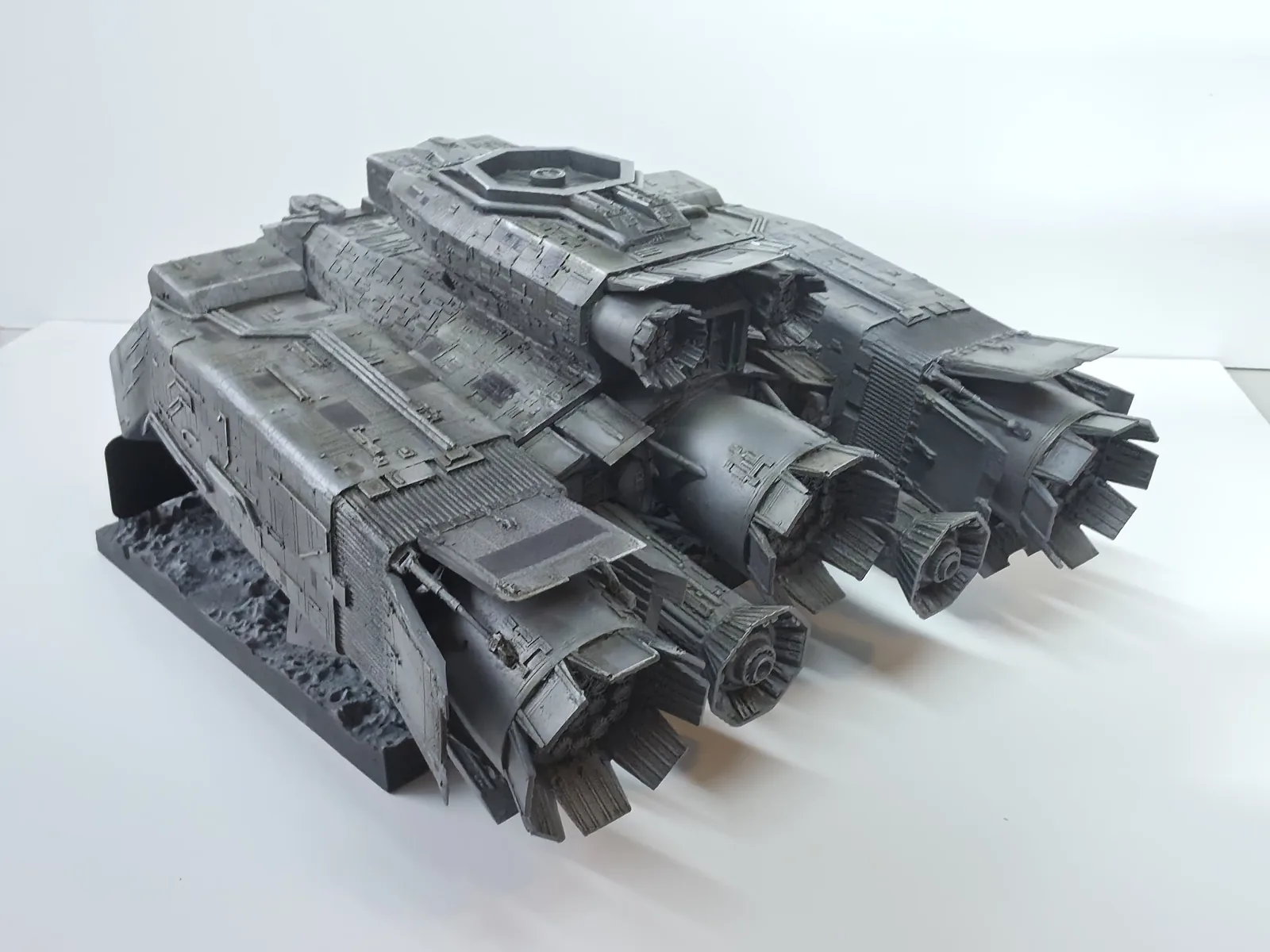 Original rear photograph of my Nostromo model, showing its engine nozzles and display base