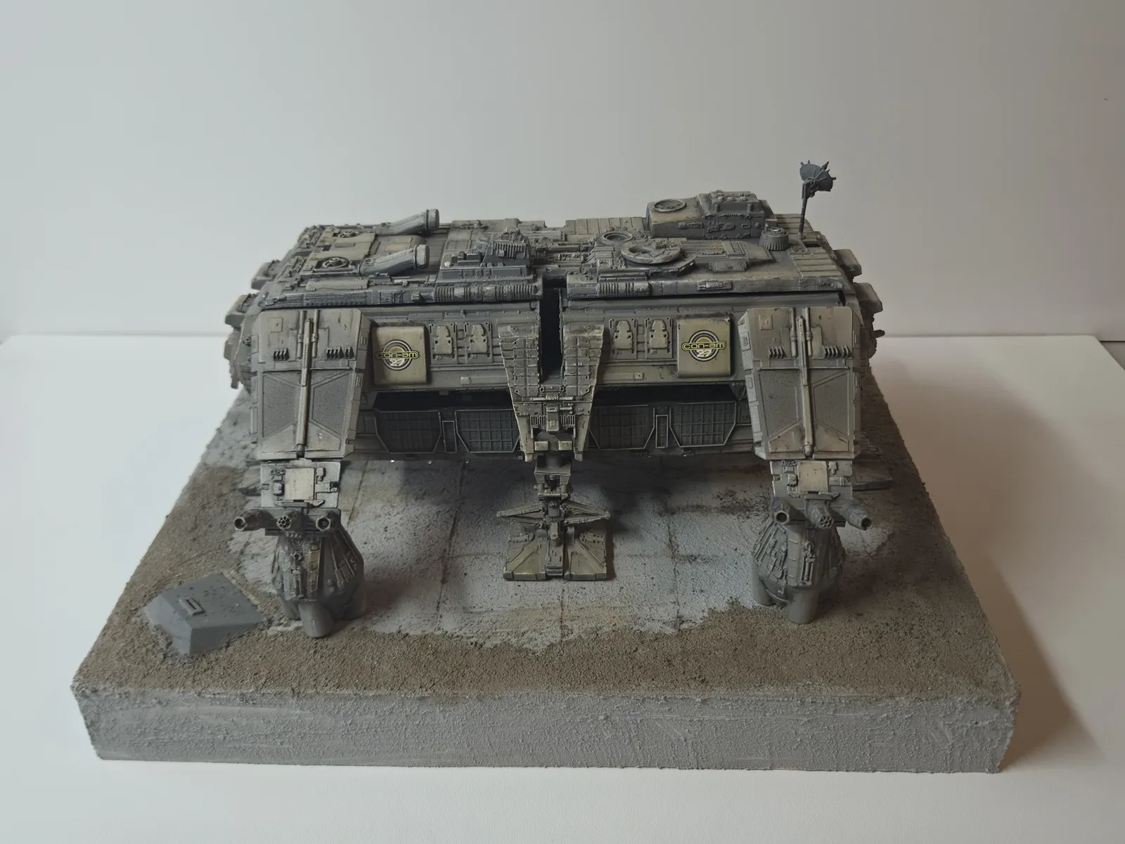 Original front-view photograph of my Con-Am shuttle model on its physical landing pad